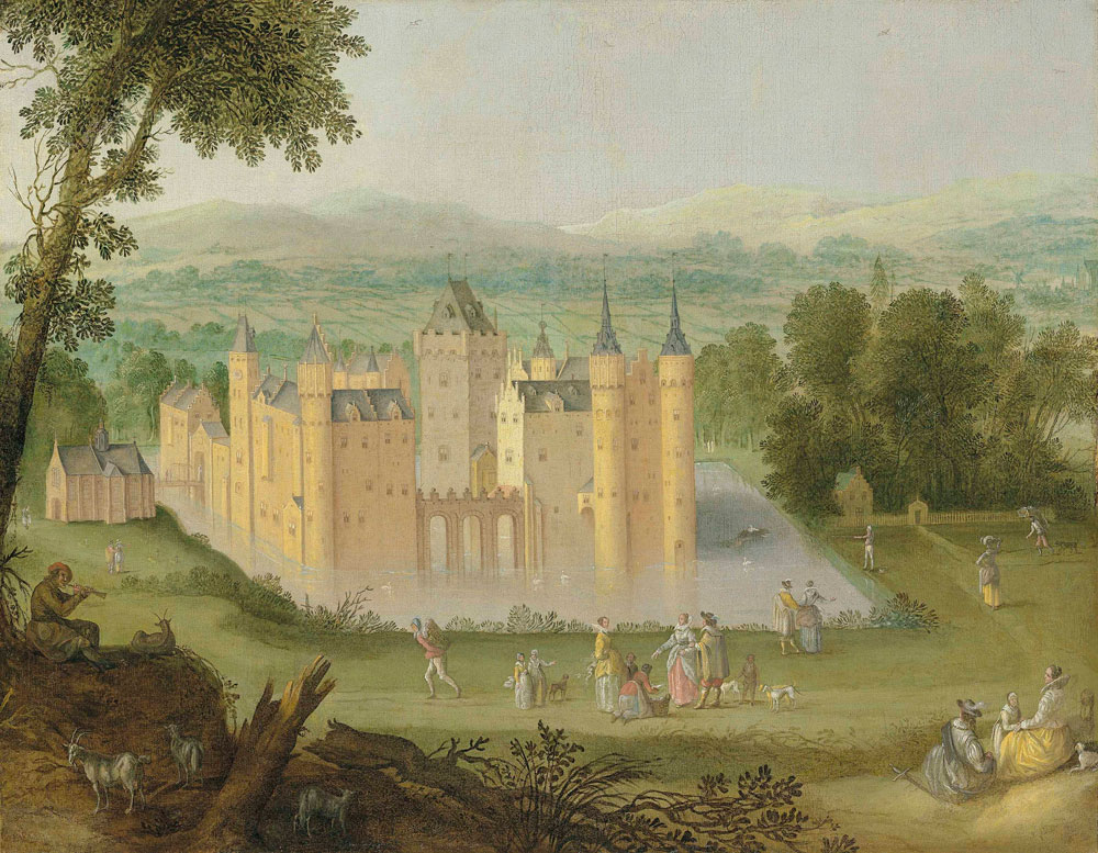 Claes Jacobsz. van der Heck and Workshop - The Castle of Egmond aan den Hoef, with elegant company in the foreground