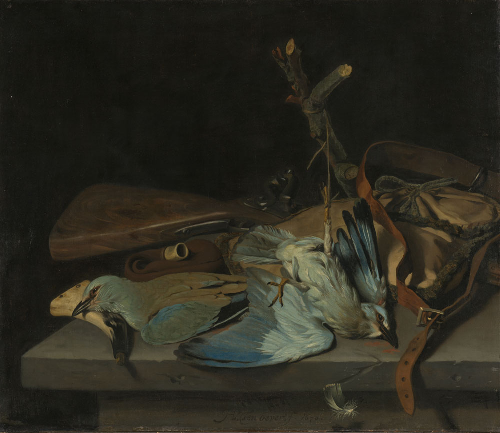 Hendrick ten Oever - Still life with hunting implements and birds