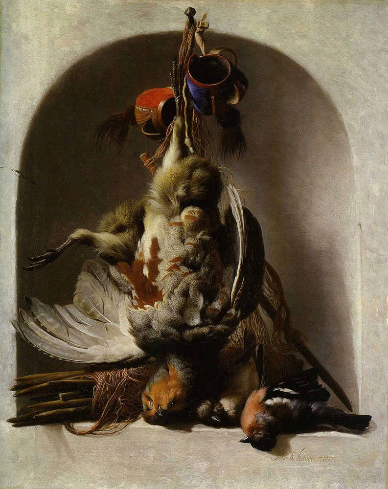 Melchior d'Hondecoeter - Dead Birds and Hunting Equipment in a Niche