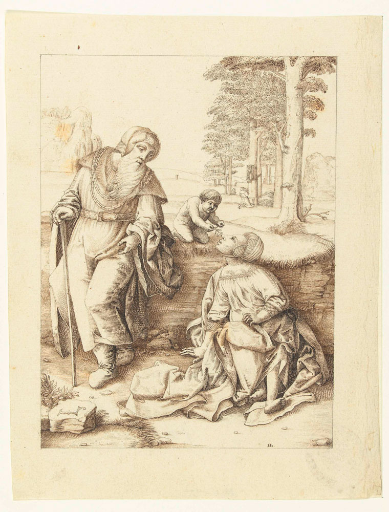 Hendrick Hondius after Lucas van Leyden - Pilgrim Family Resting