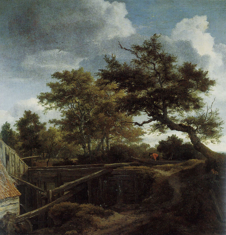 Jacob van Ruisdael - Wooded Landscape with a Rear View of a Water Mill with a Man in a Punt