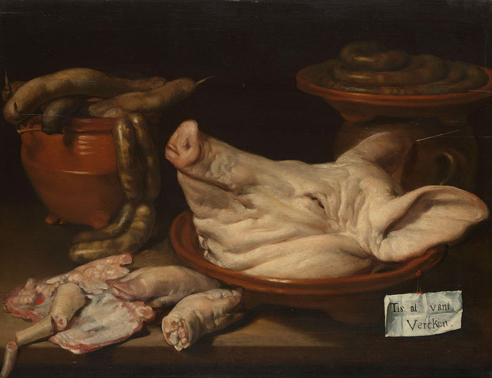 Monogrammist JVR - Still Life with Pig's Head, Pig's Knuckles and Sausage
