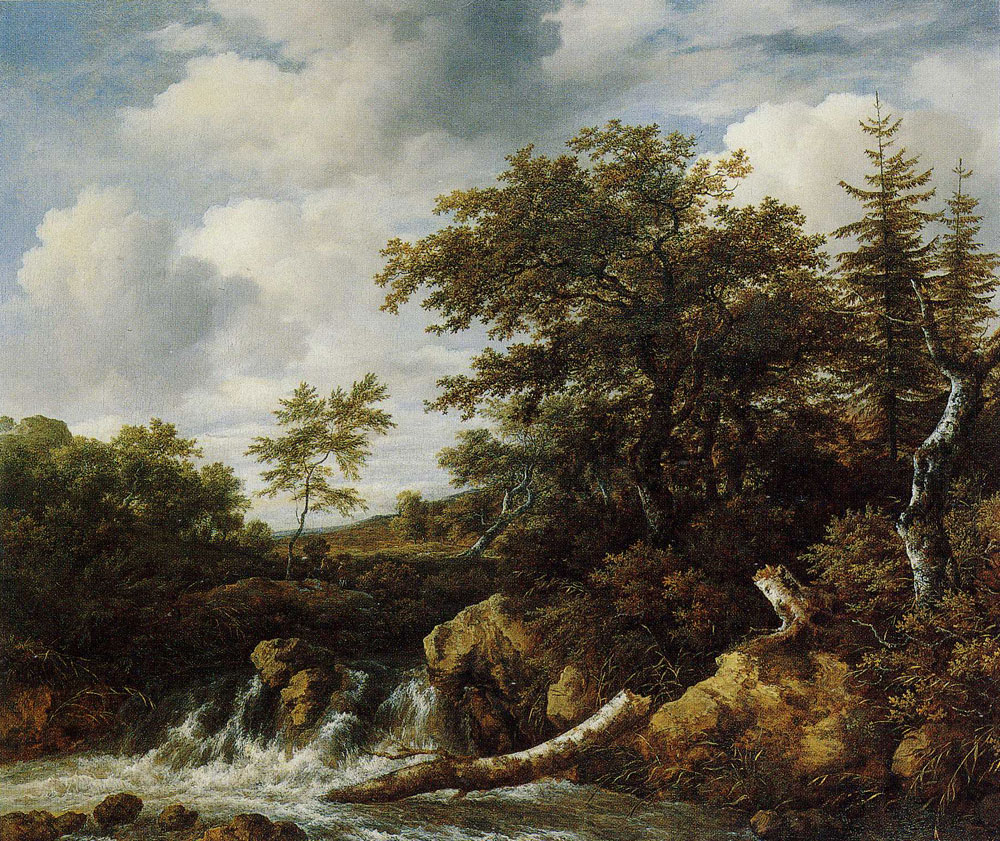 Jacob van Ruisdael - Hilly Wooded Landscape with a Waterfall