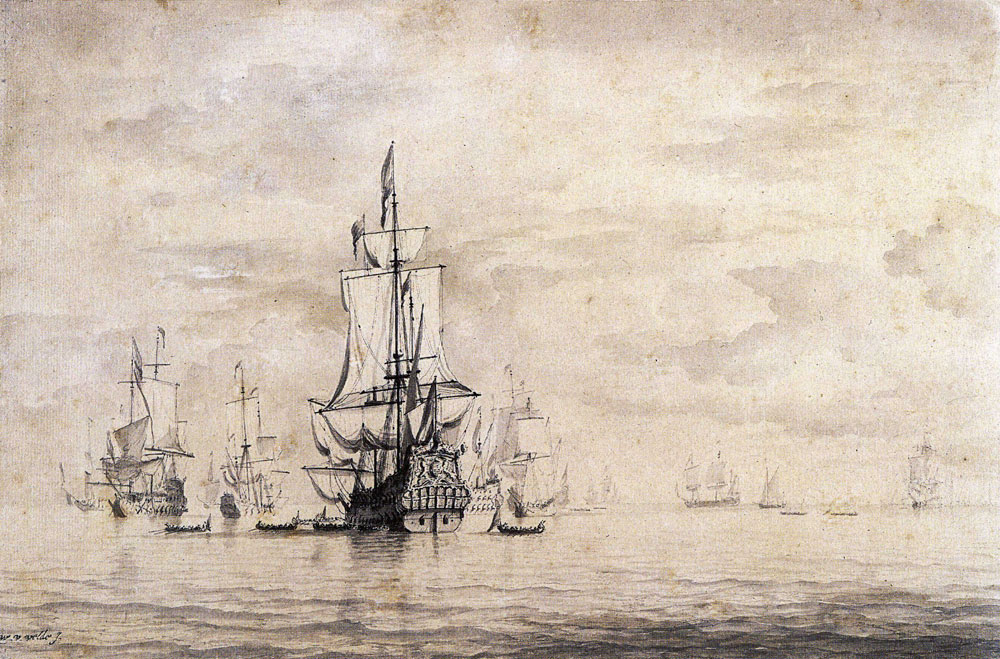 Willem van de Velde the Younger - A Dutch warship becalmed