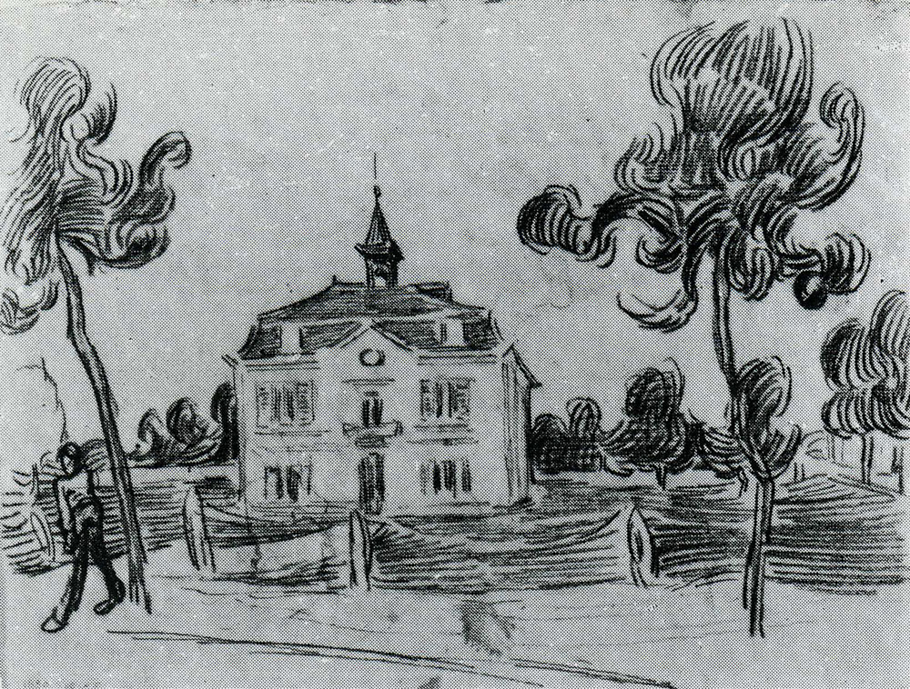 Vincent van Gogh - Town Hall of Auvers with a Man Walking