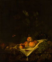 Abraham van Calraet Still Life with Peaches and Grapes