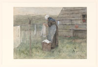 Anton Mauve Woman Hanging out the Wash