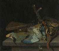 Hendrick ten Oever Still life with hunting implements and birds