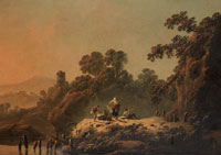 Jean-Baptiste Pillement Figures in a rocky river landscape