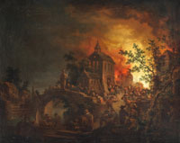 Johann Georg Trautmann Figures fleeing a burning village