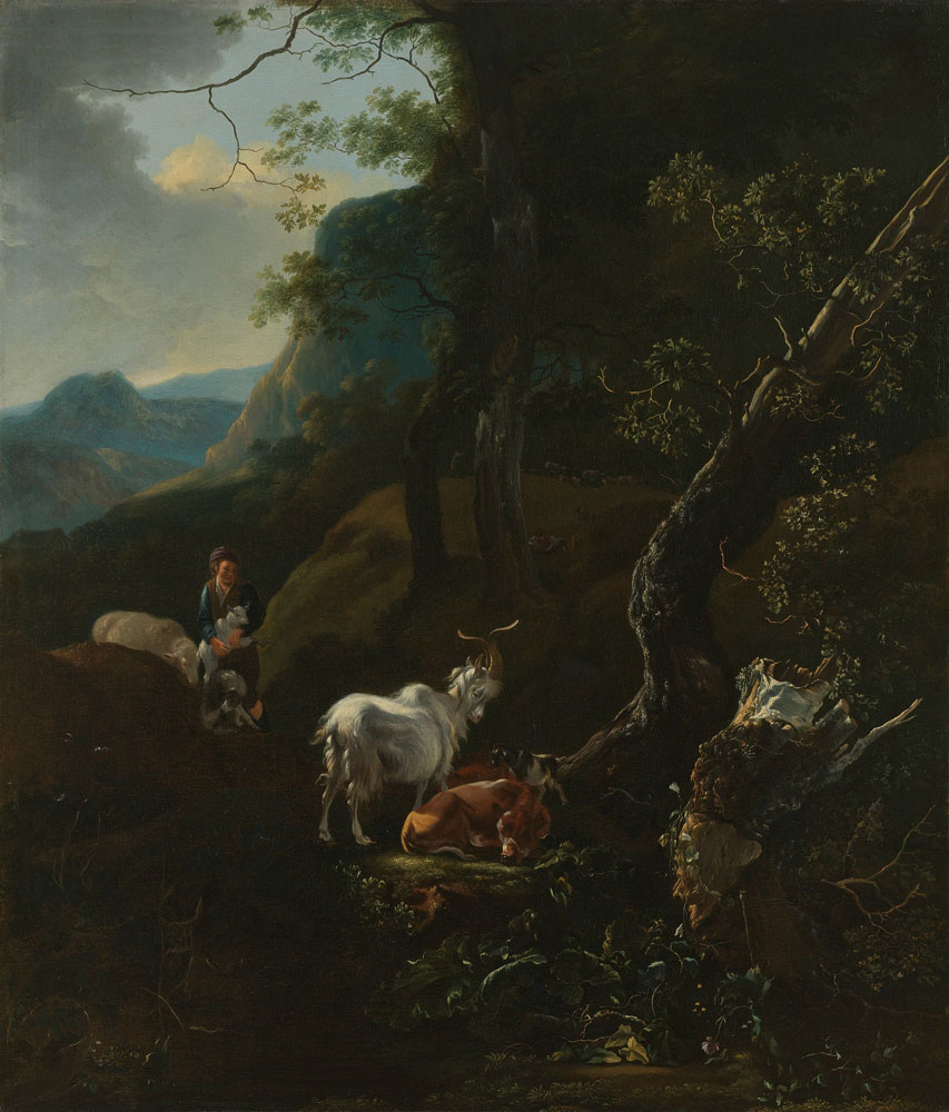 Adam Pijnacker - A Sherpherdess with Animals in a Mountainous Landscape