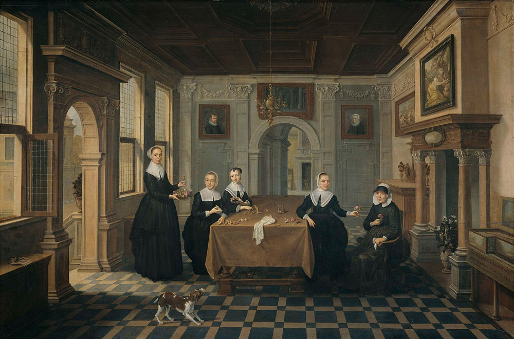 Attributed to Dirck van Delen - Five Ladies in an Interior