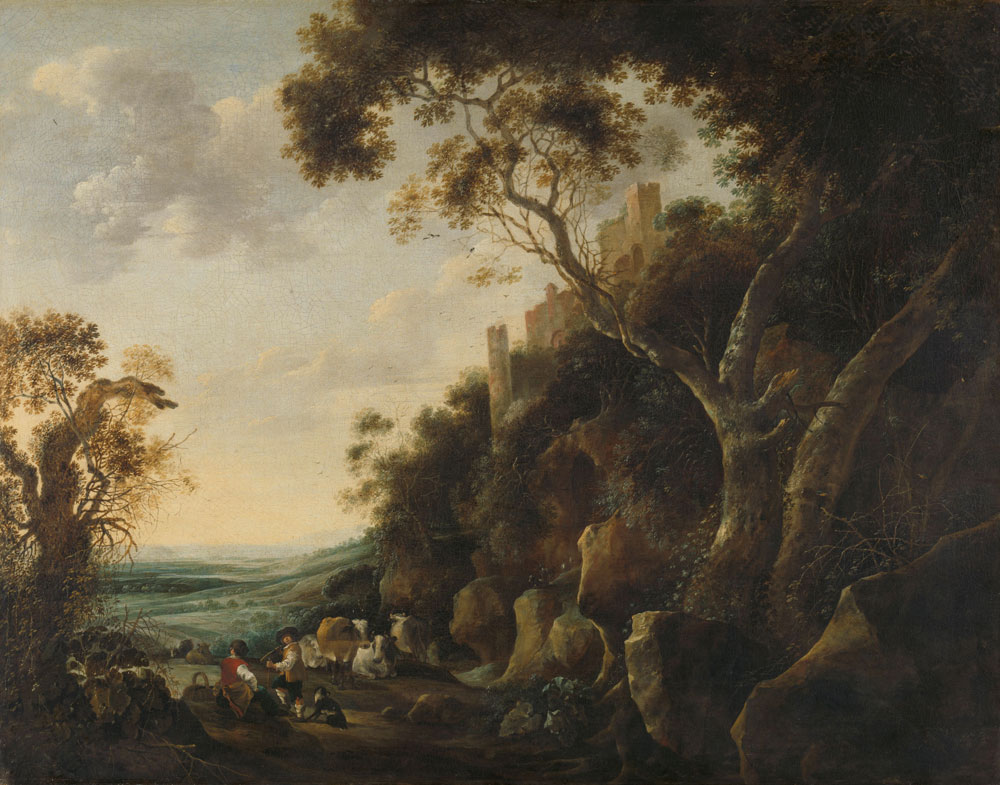 Gijsbert Gillisz. de Hondecoeter - Landscape with Herdsmen