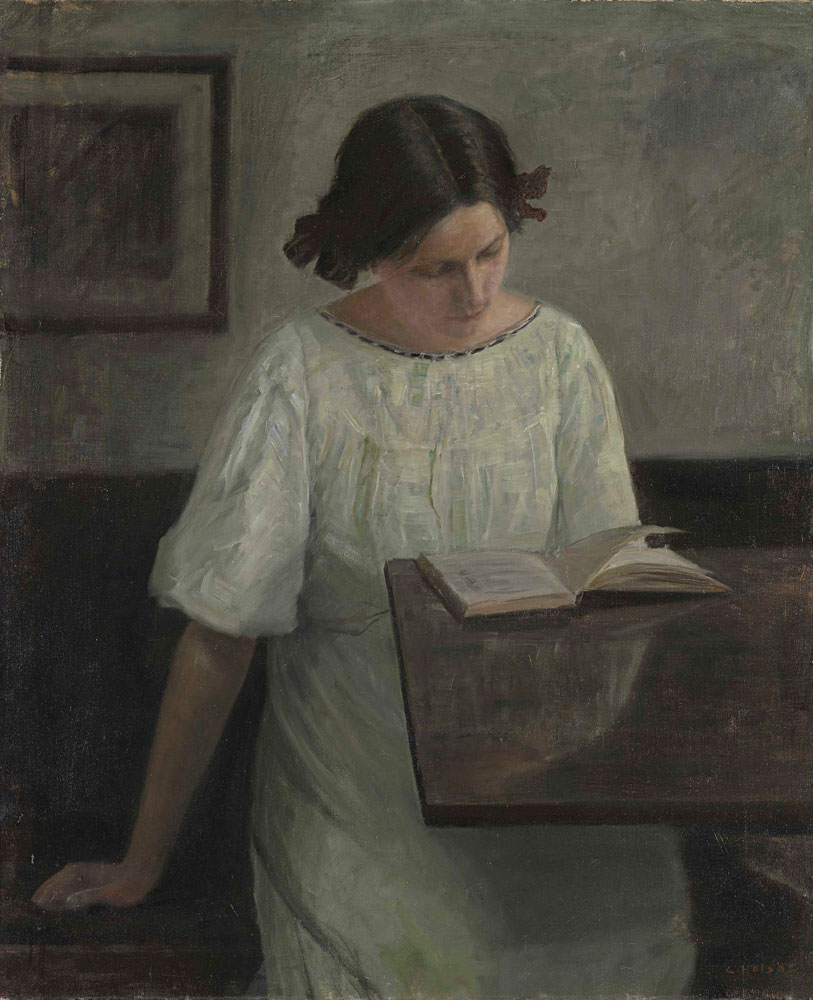 Carl Holsøe - The Artist's Wife in White Reading