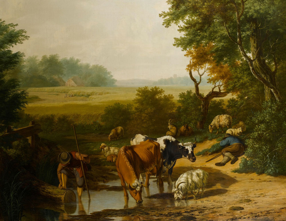 Jan Baptist Kobell - A drover watering his cattle at a stream