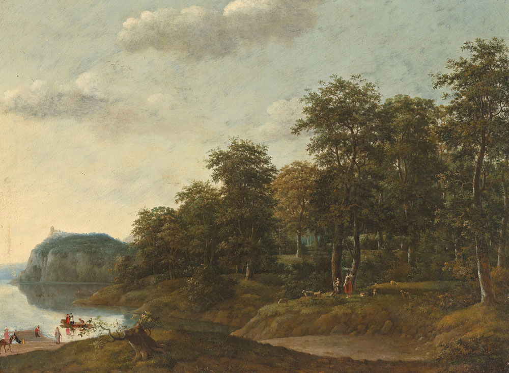 Attributed to Jan Lagoor - A wooded river landscape