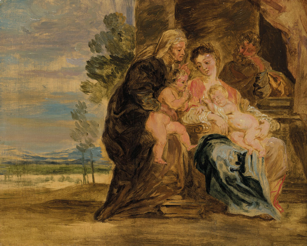 Attributed to Peter Paul Rubens - The Holy Family with Saint Elizabeth and the infant Saint John the Baptist, a sketch