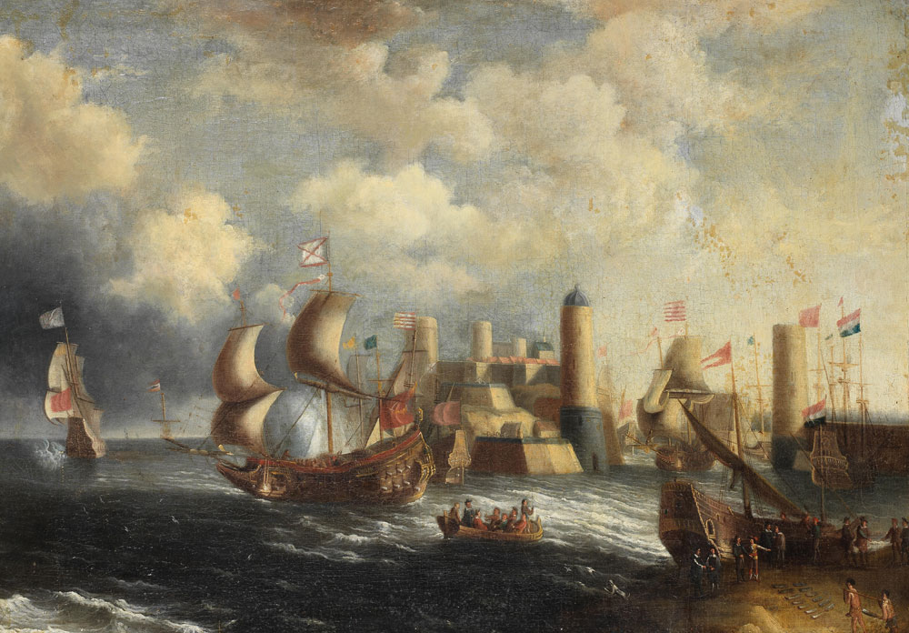 Attributed to Peter van den Velde - A harbour scene