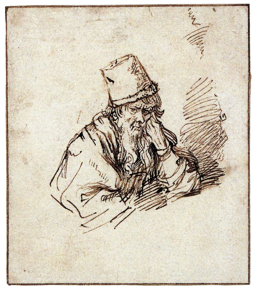 School of Rembrandt - A Bearded Elder Wearing a Tall Hat, Resting