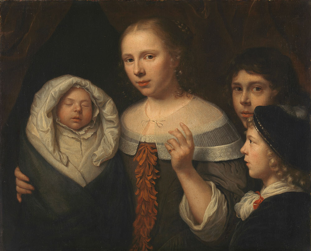 Attributed to Wallerant Vaillant - Portrait of a young woman with three children