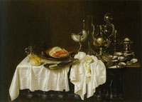 Willem Claesz. Heda Still Life with a Ham, Bread and Precious Vessels