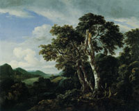 Jacob van Ruisdael Three Great Trees in a Mountainous Landscape with a River