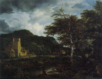 Jacob van Ruisdael Landscape with a Ruined Monastery at the Foot of a Hill by a River