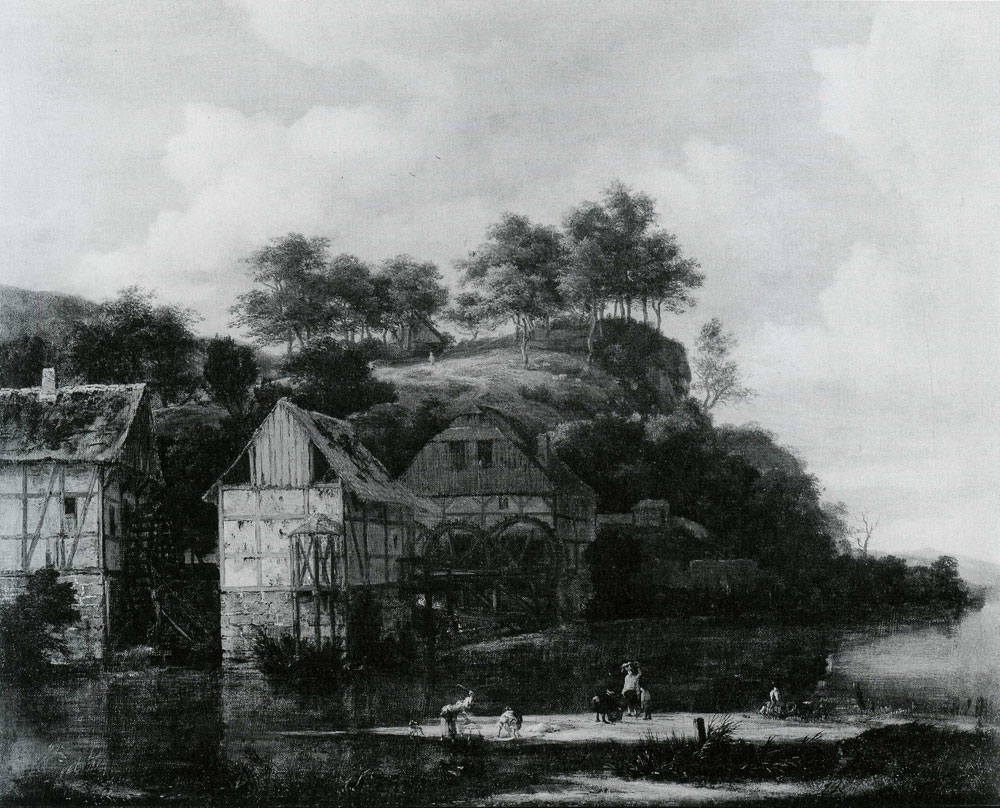 Jacob van Ruisdael - Three Water Mills with Washerwomen at the Foot of a High Hill