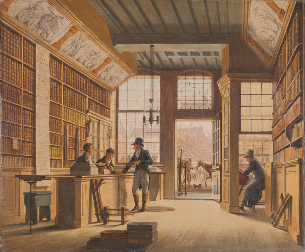 Johannes Jelgerhuis - The Shop of the Bookdealer Pieter Meijer Warnars on the Vijgendam in Amsterdam
