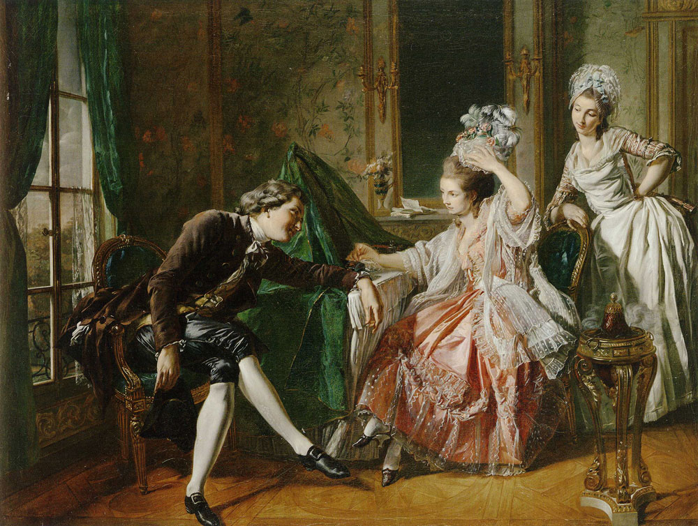 Louis Trinquesse - An Interior with a Lady, Her Maid, and a Gentleman
