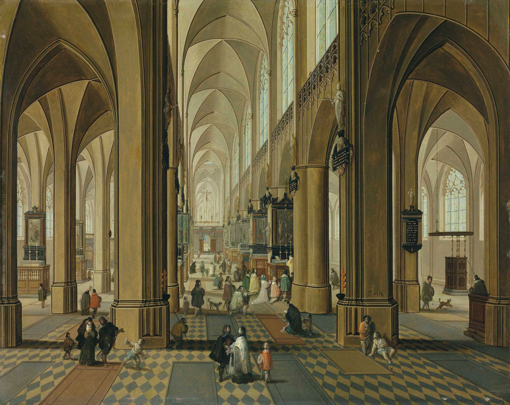 Peeter Neeffs II and follower of Frans Francken II - The interior of the Cathedral of Our Lady, Antwerp