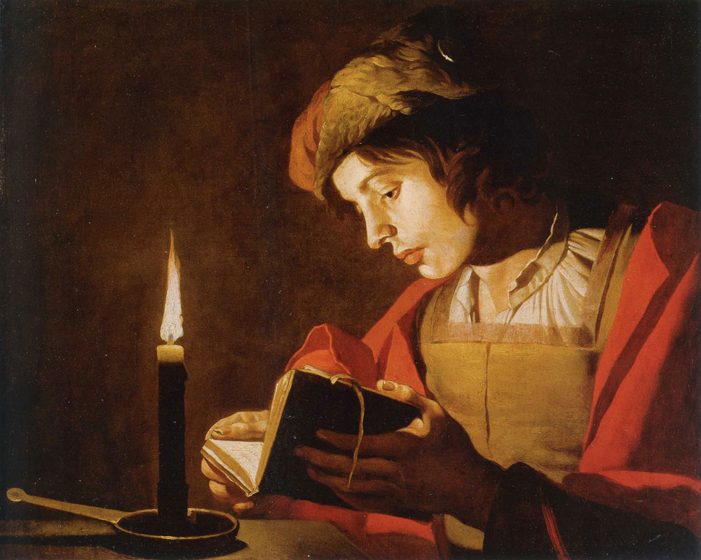 Matthias Stom - Young Man Reading by Candlelight