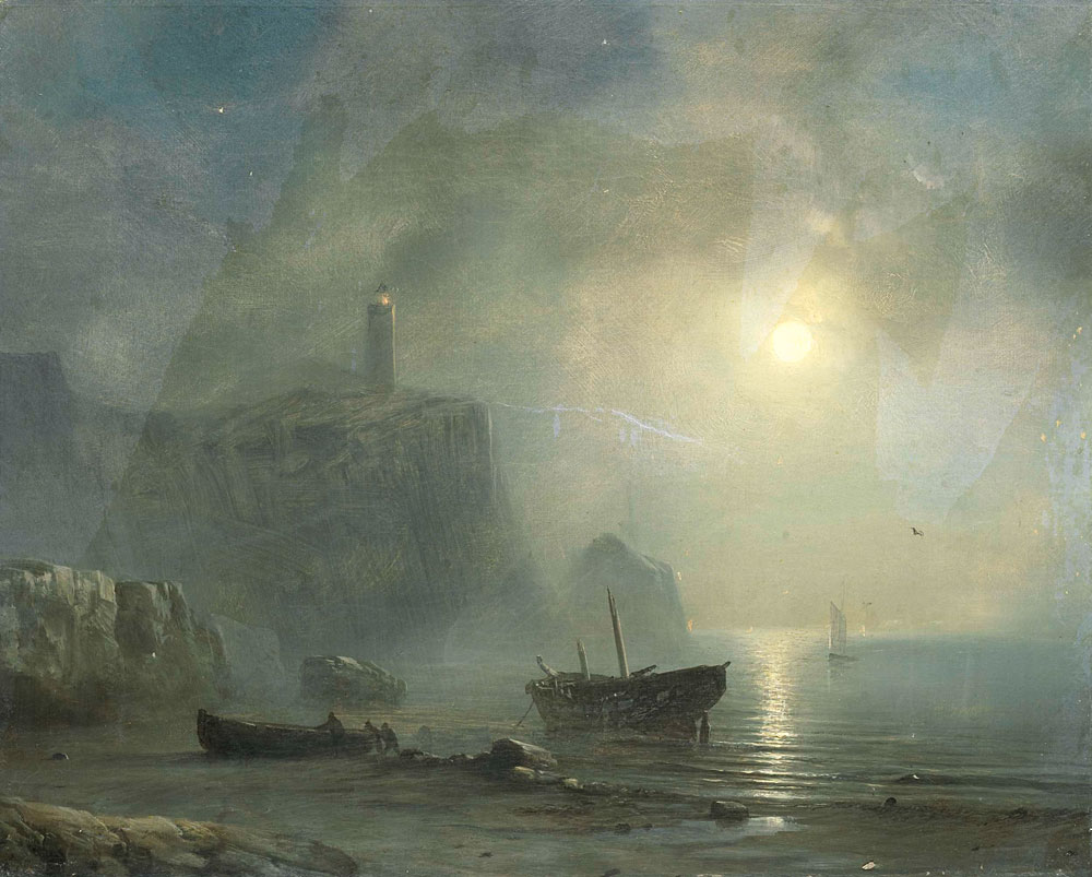 Attributed to Théodore Gudin - View of a Rocky Coast by Moonlight