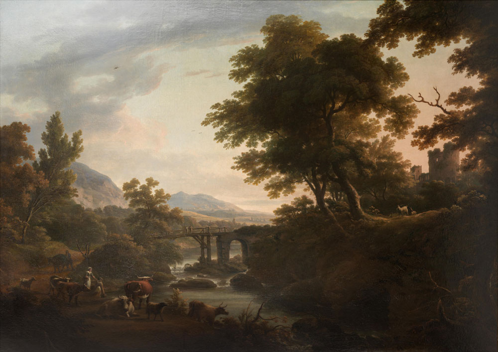 Attributed to William Frederick Witherington - Extensive landscape with figures and cattle by a river