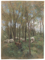 Anton Mauve A Flock of Sheep in a Wood