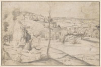 Anonymous (Antwerp) - Hilly Landscape with a Castle by a Stream