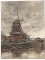 Jacob Maris The Windmill and the Bridge on the Noord-West-Buitensingel, the Hague