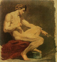 James Ensor Figure Study: Seated Nude Holding a Stick