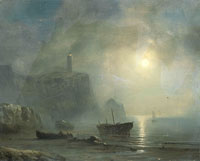 Attributed to Théodore Gudin View of a Rocky Coast by Moonlight