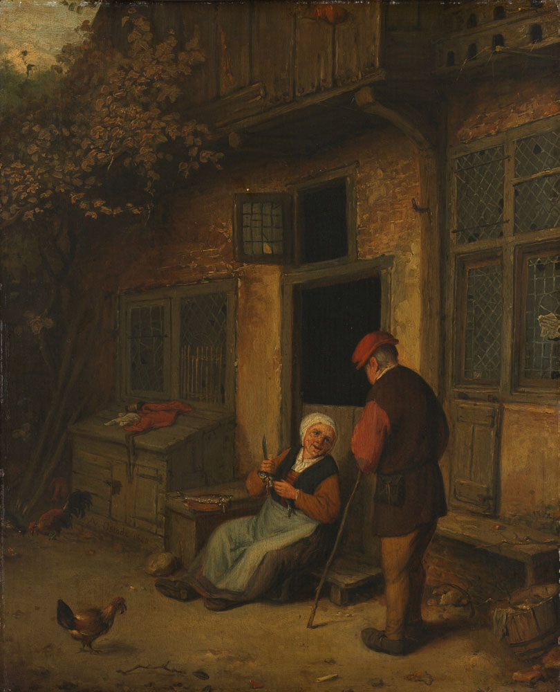 Copy after Adriaen van Ostade - A Woman Gutting Herrings in Front of her House