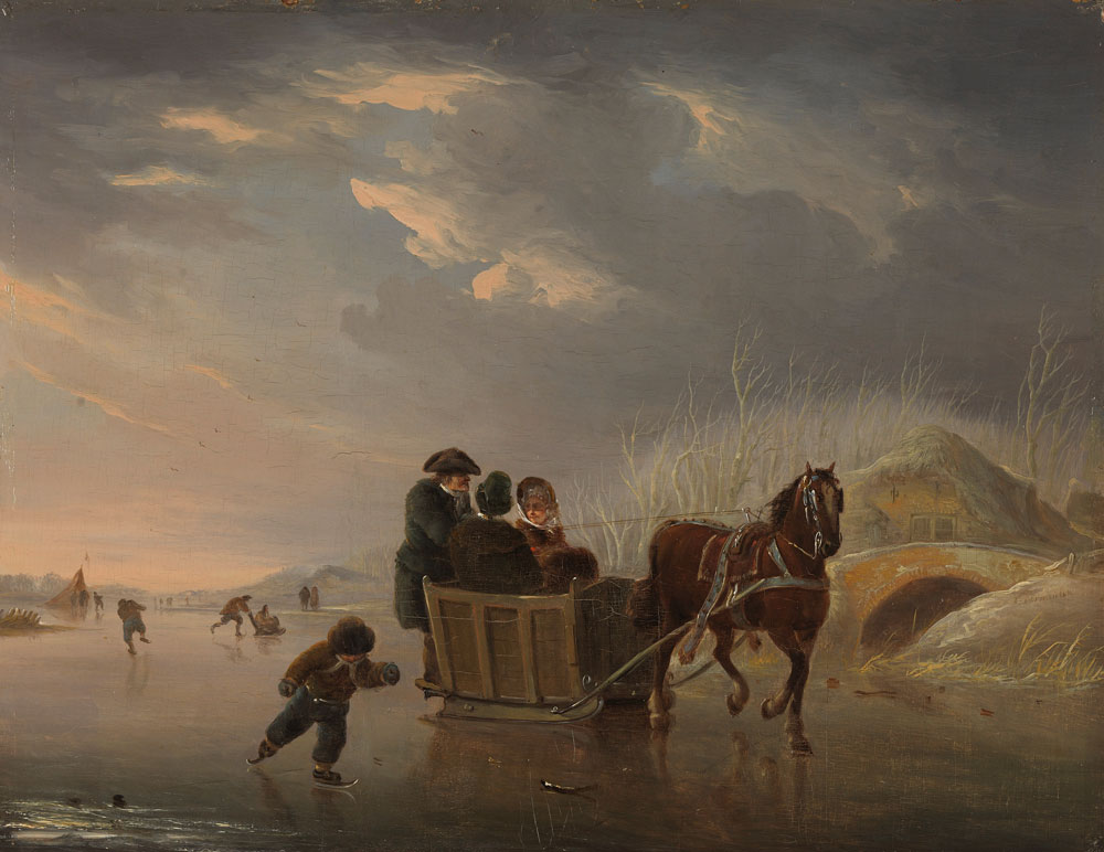 Andries Vermeulen - Winter Scene (Horse-Sleigh on the Ice)