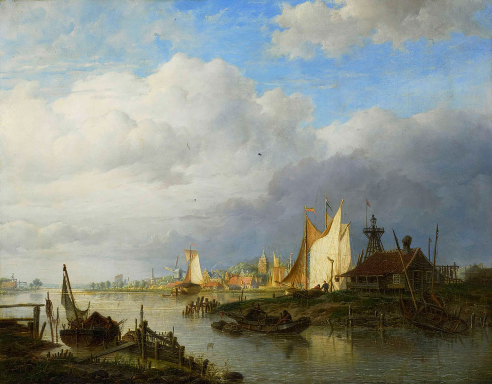 Hendrik Vettewinkel - Boats on a River with a Beacon of Light