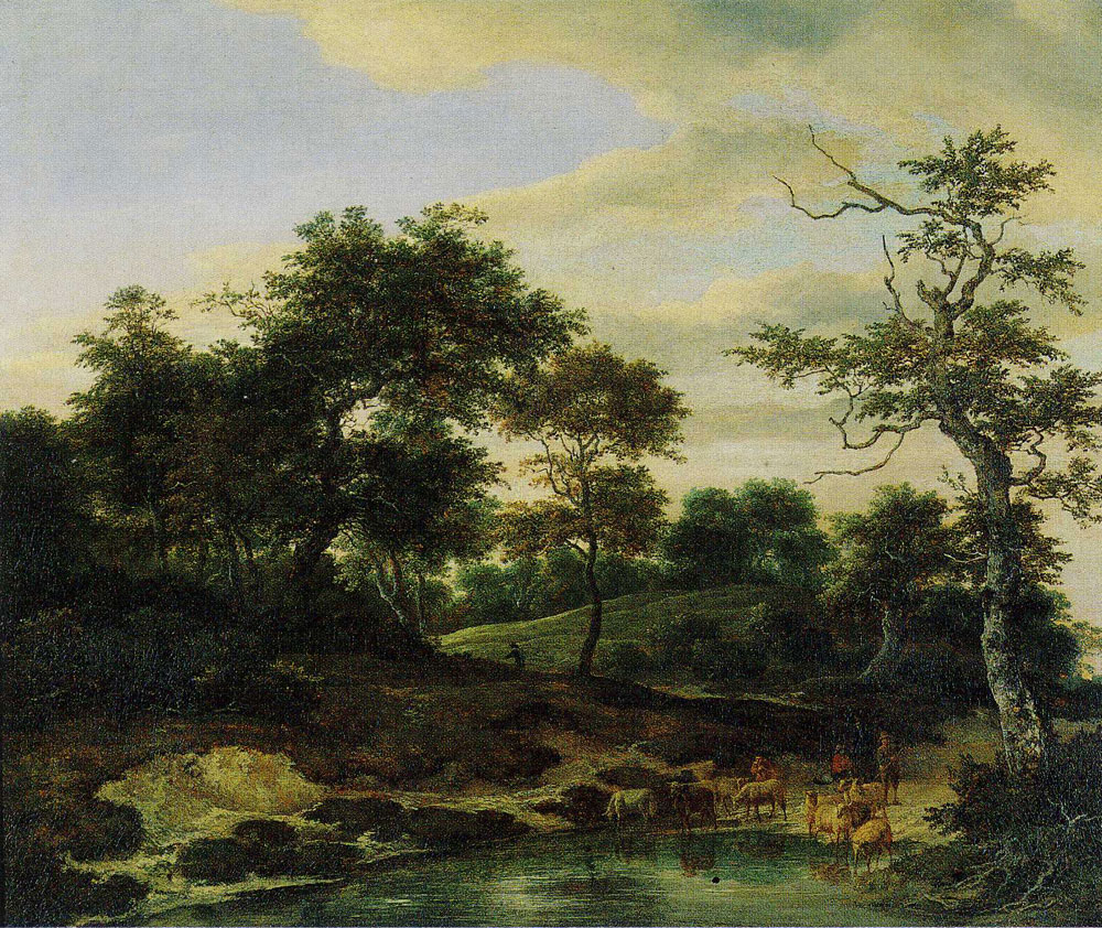 Jacob van Ruisdael - Hilly, Wooded Landscape with a Shepherd Watering His Flock ('Le Petit Abreuvoir')
