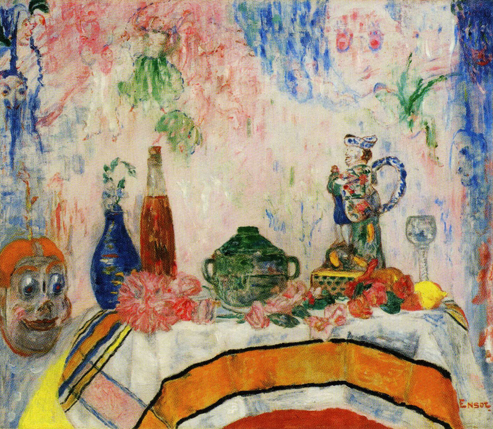 James Ensor - Fresh Flowers and Merry Figures
