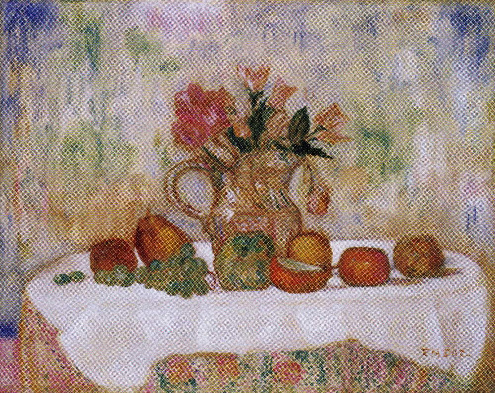 James Ensor - Fruit, Flowers and Pink Pitcher