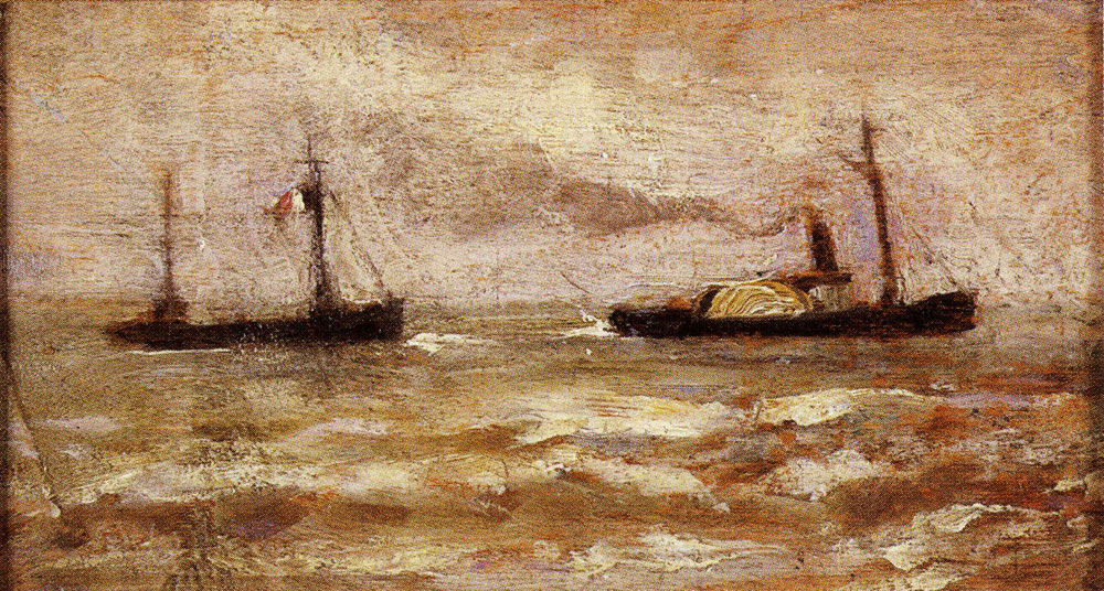 James Ensor - Seascape with Steamer and Sailing Ship