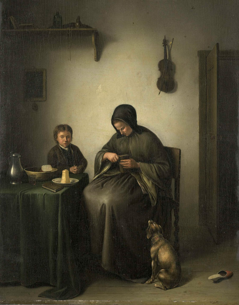 Johannes Christiaan Janson - A Woman Slicing Bread