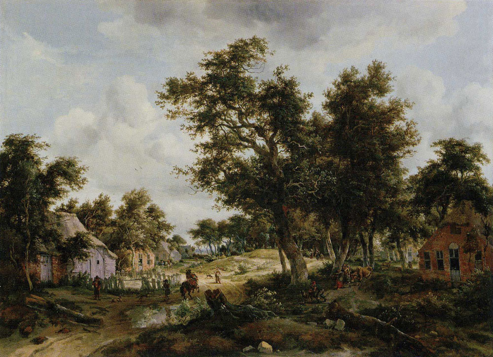 Meindert Hobbema - A Wooded Landscape with Travelers
