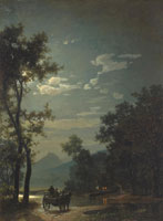 Albert Bierstadt (1830-1902) Moonlit Landscape with Cart