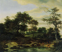 Jacob van Ruisdael Hilly, Wooded Landscape with a Shepherd Watering His Flock ('Le Petit Abreuvoir')